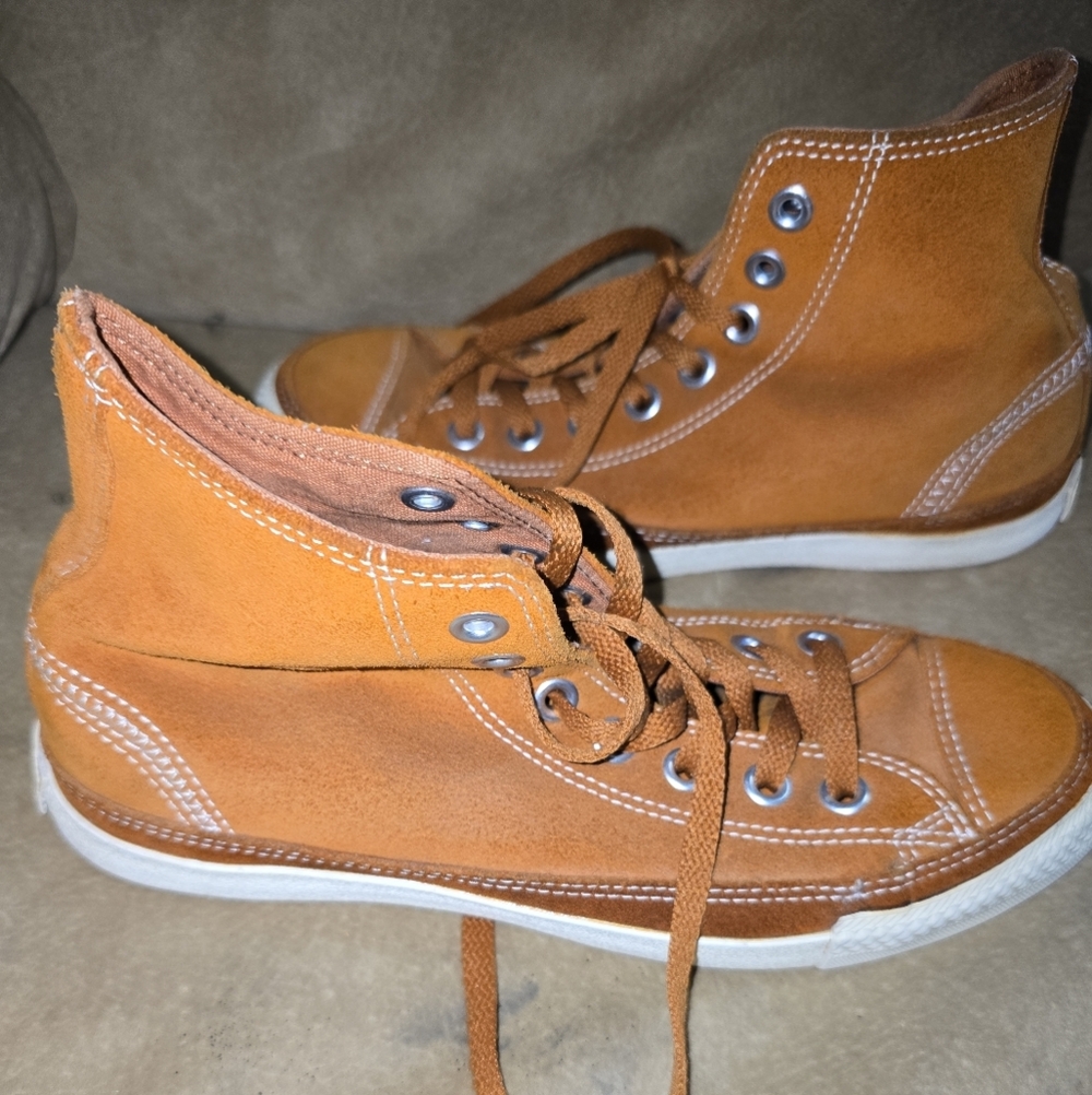 Converse High-Top Sneakers Burnt Orange Leather Unisex Womens 8, Men's 6.5 - Picture 3 of 10